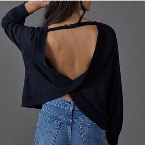 Anthropologie Pilcro Ryanne Oversized Open Back Sweatshirt size L black